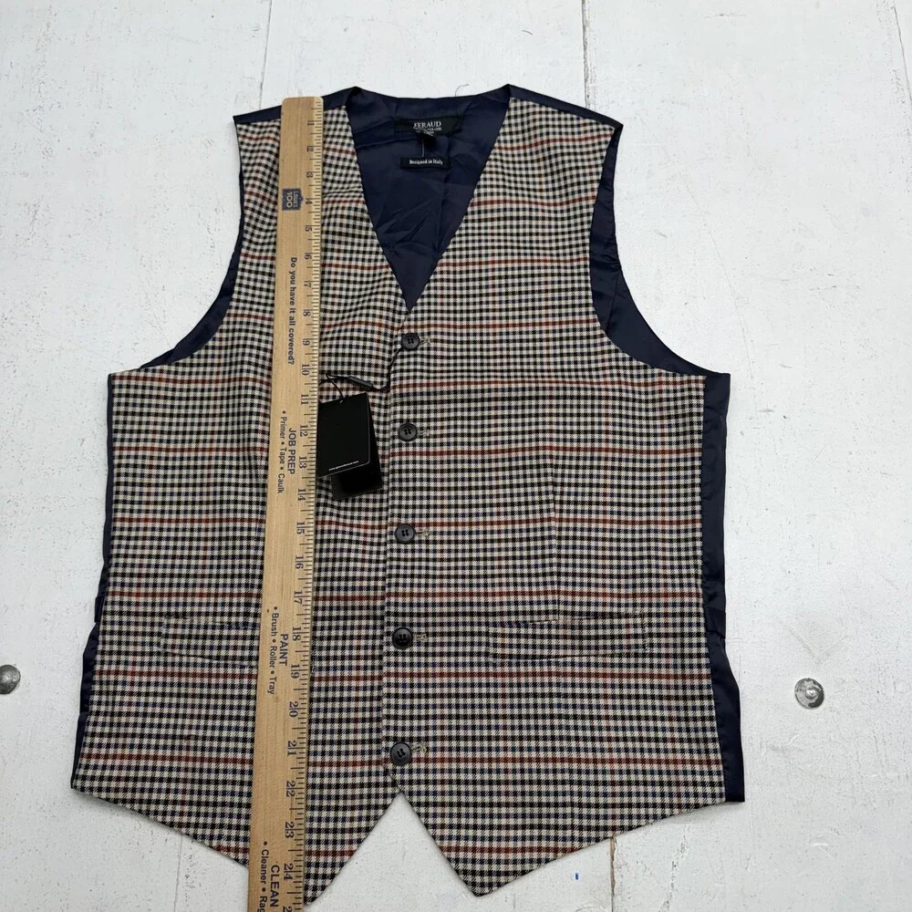 Gianni Feraud Vest Mens 38 Brown Check Tweed Suit Waistcoat Belted Formal Dress